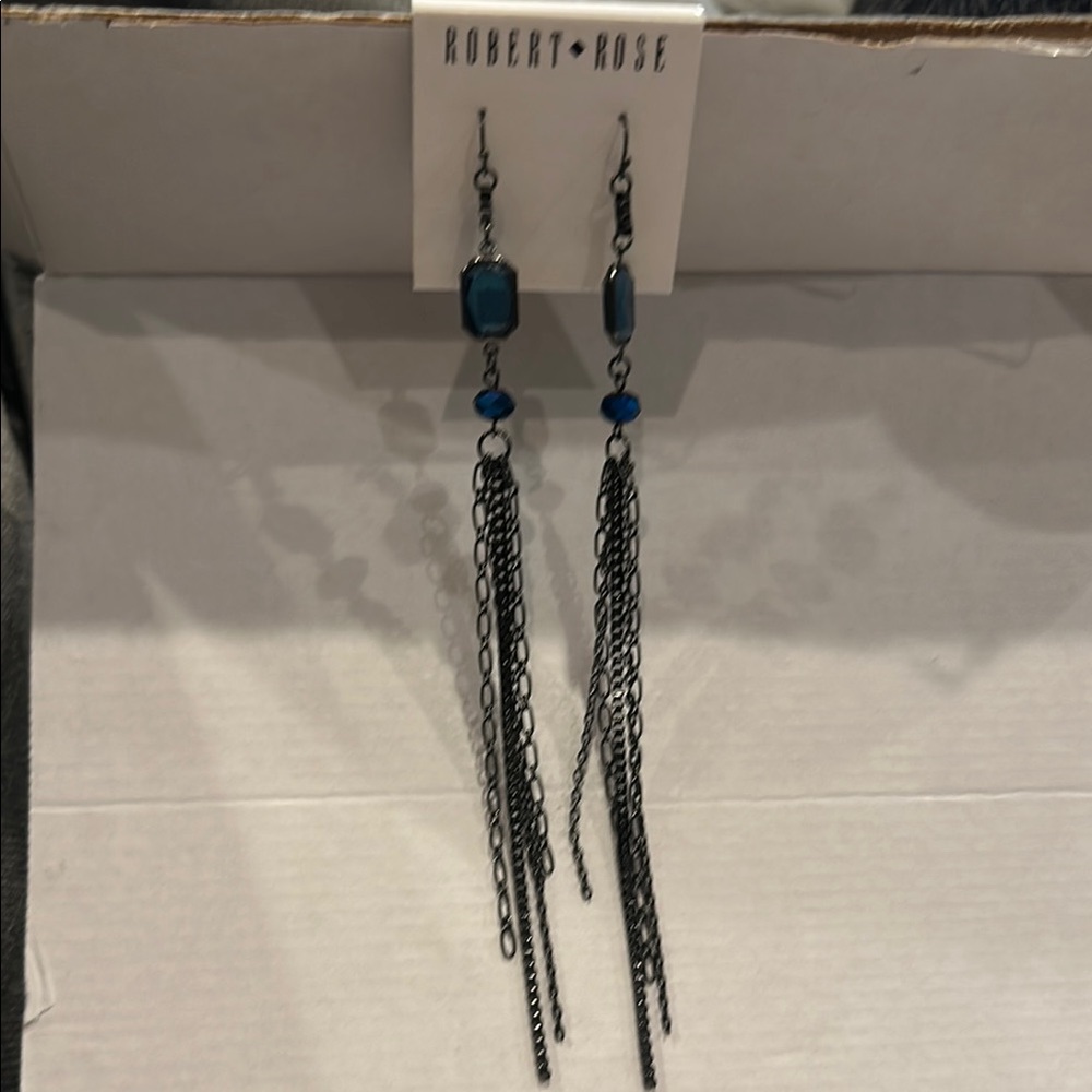 Robert Rose Black and Blue Chain Earrings
